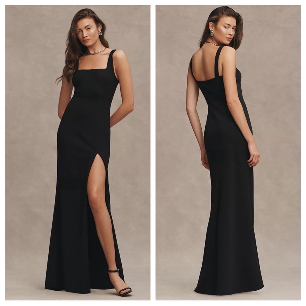 NEW NWT BHLDN Blake Square Neck Stretch Crepe Maxi Dress Black Anthropologie